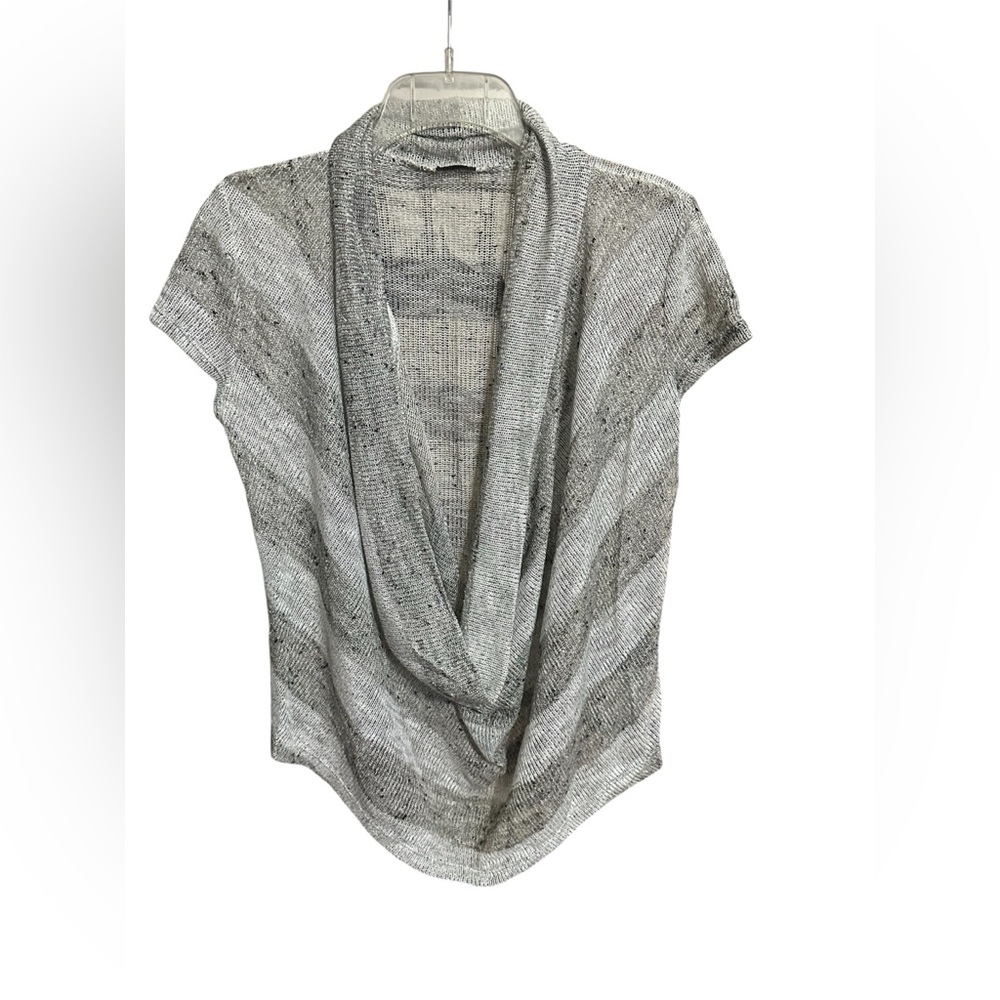 Vanity Silver-Gray Striped Knit Draped Cowl Neck- NWOT L